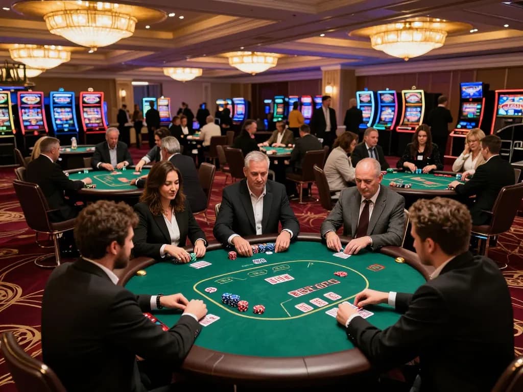 Engaging poker game at upscale casino highlighting strategic play with sc88bn audience watching