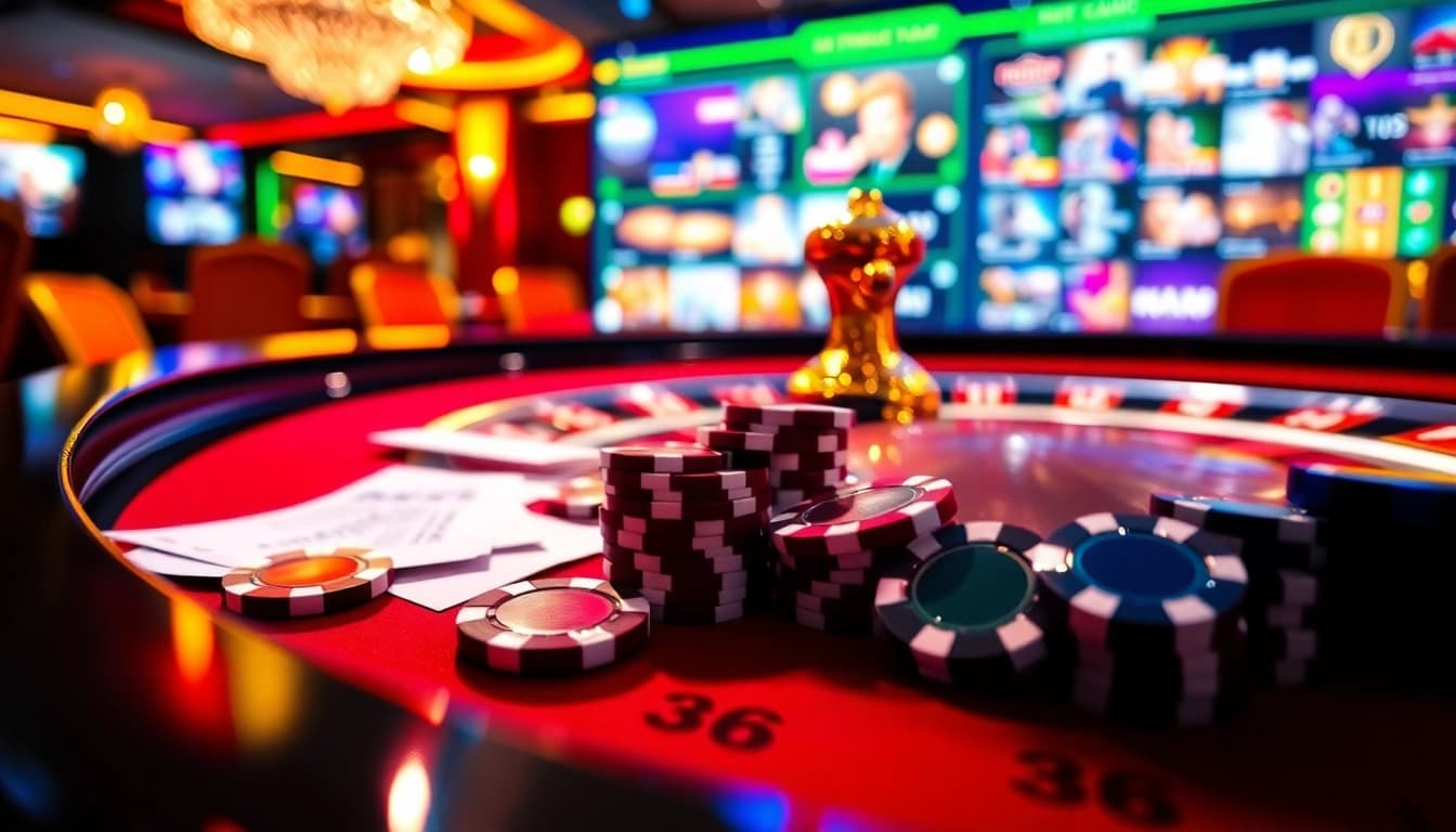 Experience thrilling gambling action with engaging games on https://mtr888.com/, featuring vibrant roulette and poker scenes.
