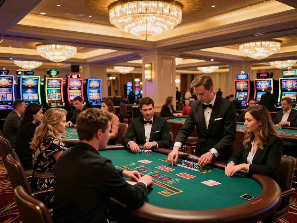 Players enjoying an exhilarating blackjack game at sin888 casino, surrounded by luxurious decor and ambient lighting.