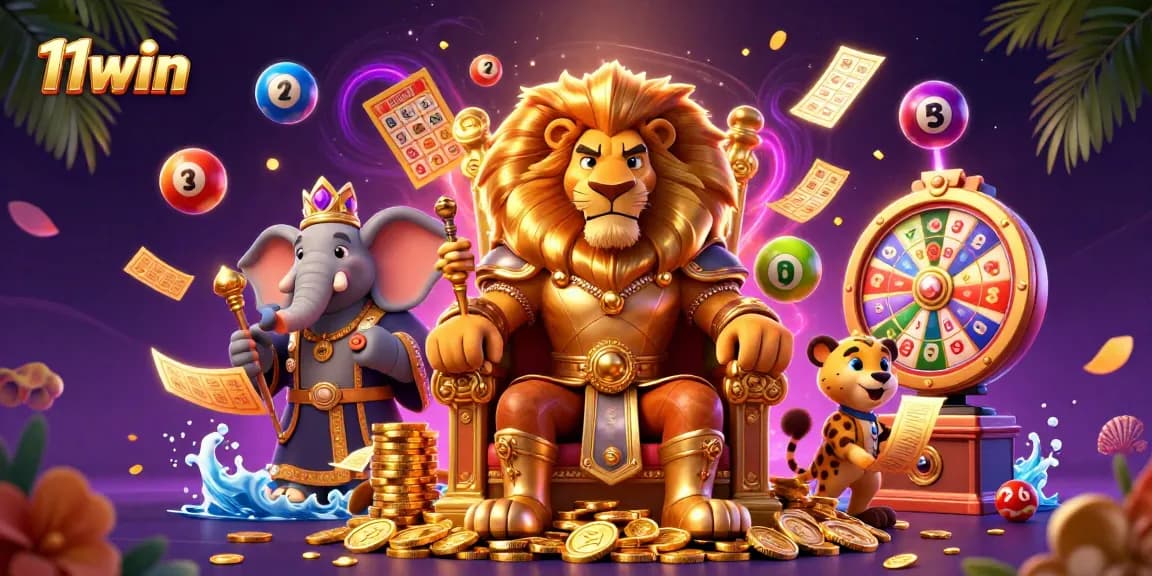Play exciting games at 11win, featuring a casino scene with royal characters and vibrant gaming elements.