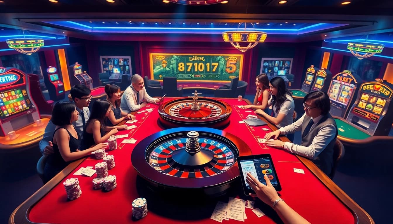 Engaging scene with gamblers at casino tables focusing on hm 88 đăng nhập for enhanced betting strategies.
