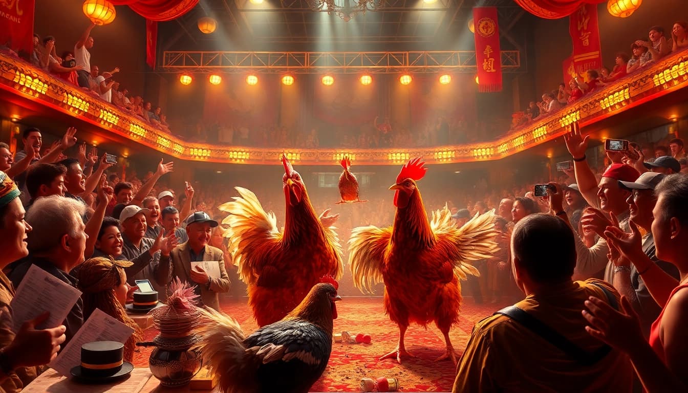 Live chicken fighting action TRỰC TIẾP ĐÁ GÀ C1 with vibrant atmosphere and enthusiastic bets.