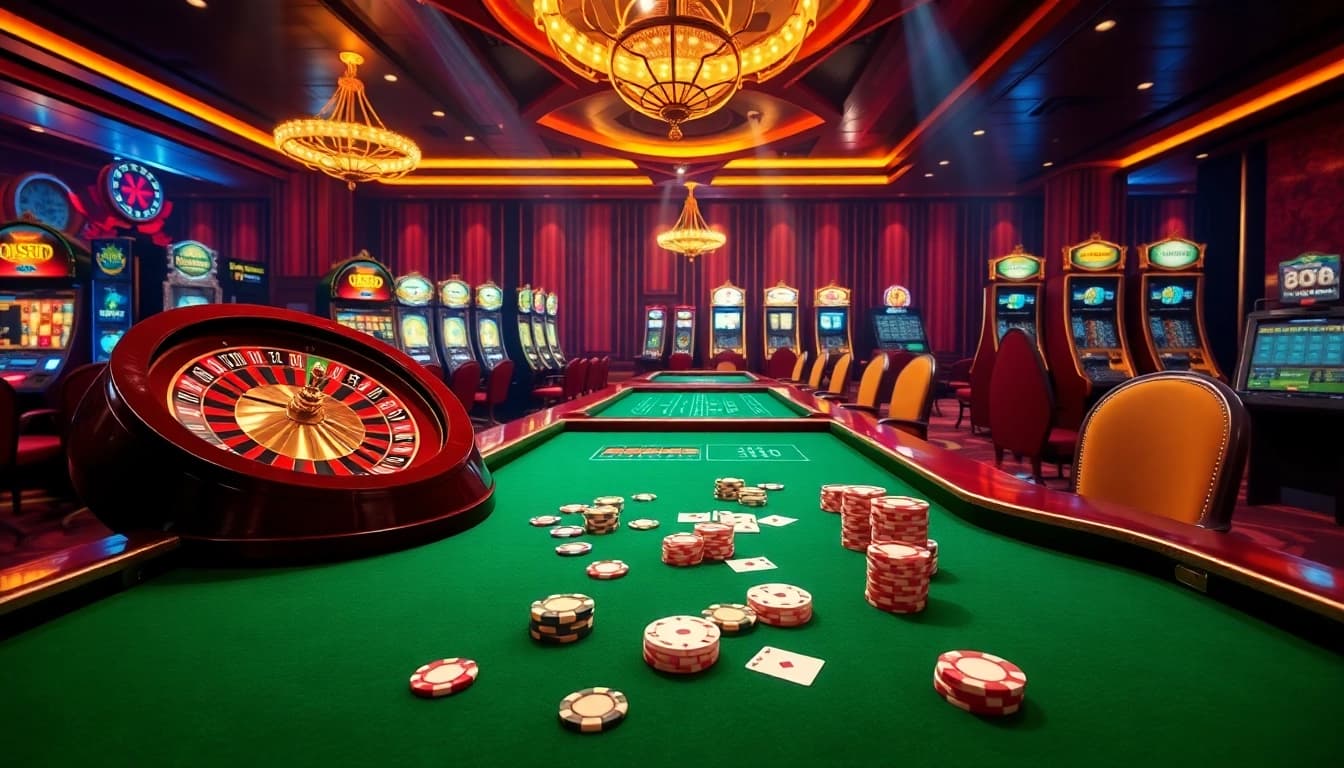 Online gaming excitement at https://xx88.day/ featuring roulette, poker, and vibrant slot machines.