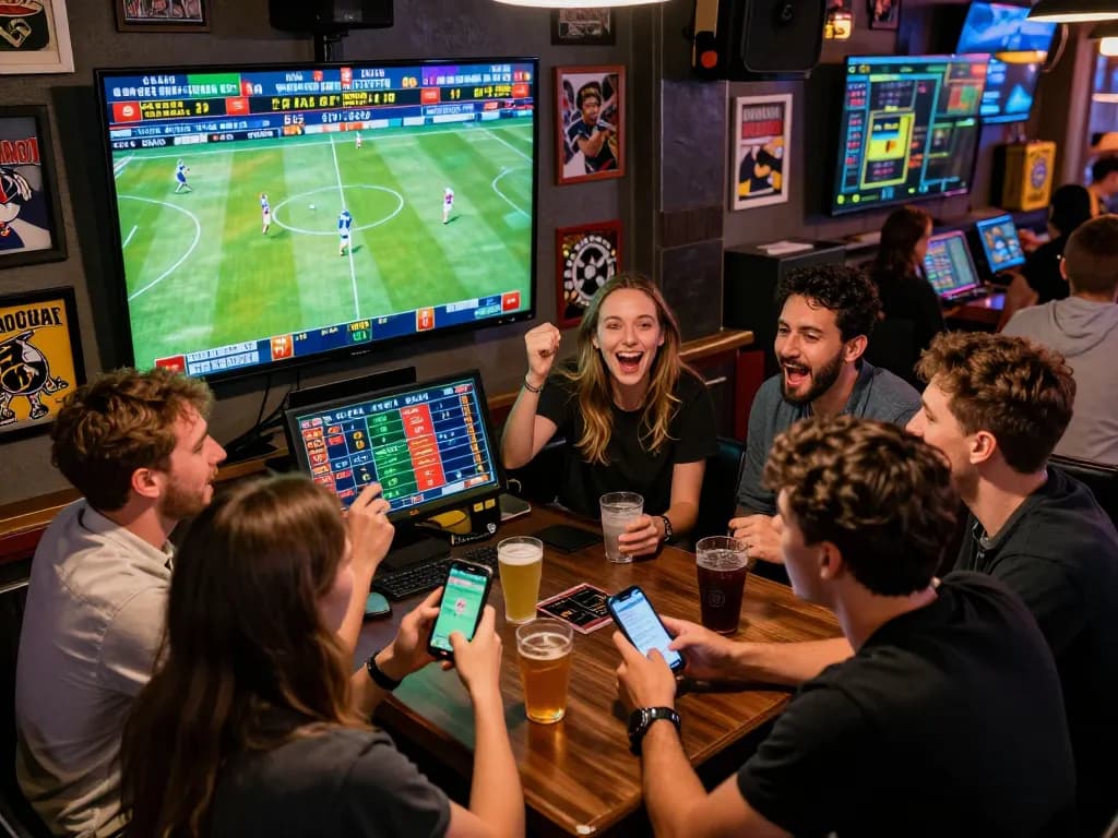 Engaging in kèo nhà cái hôm nay with friends while cheering at a sports bar during live games.