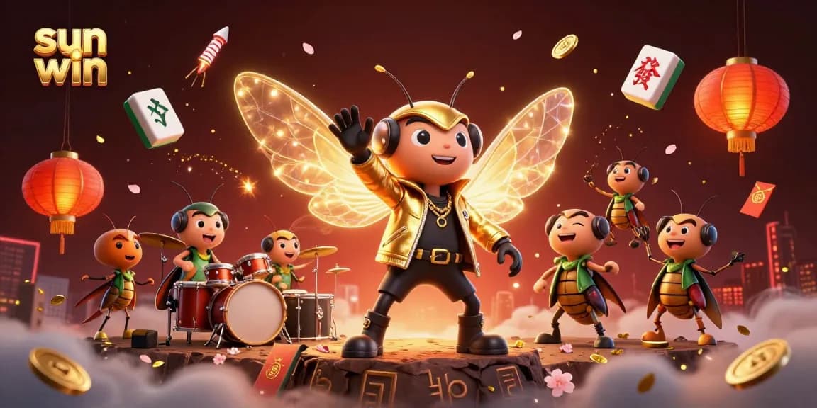 Play and win at sun win with a vibrant casino scene featuring lively characters and stunning 3D elements.