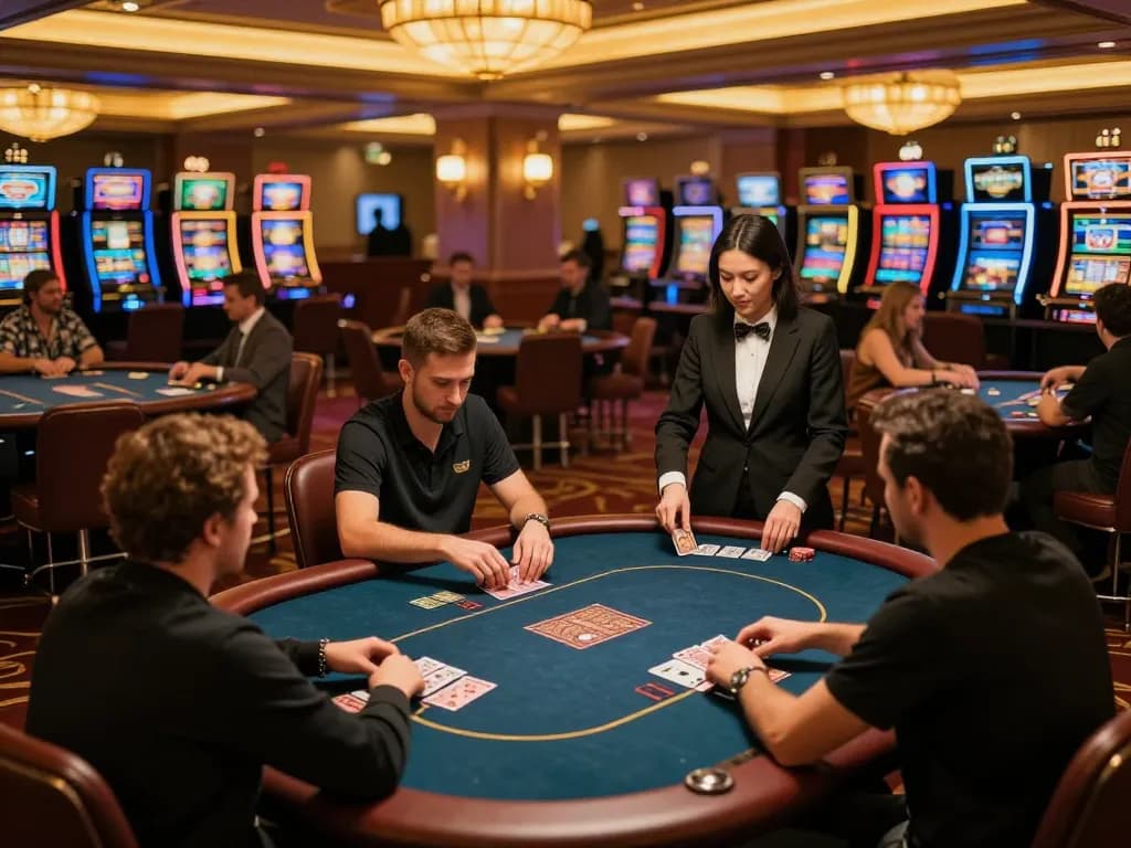 Experience MEGA888 poker action with players making strategic decisions in a luxurious casino.