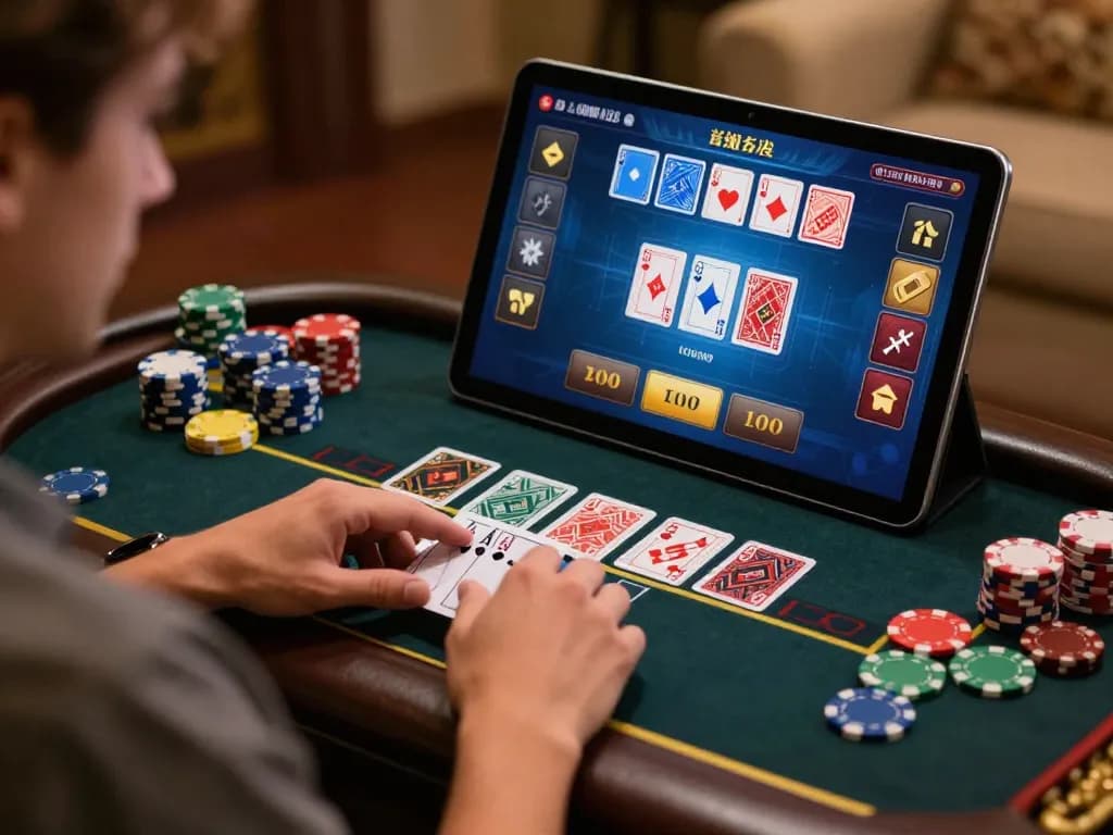 Engaged player enjoying sunwin live dealer blackjack game on a tablet.