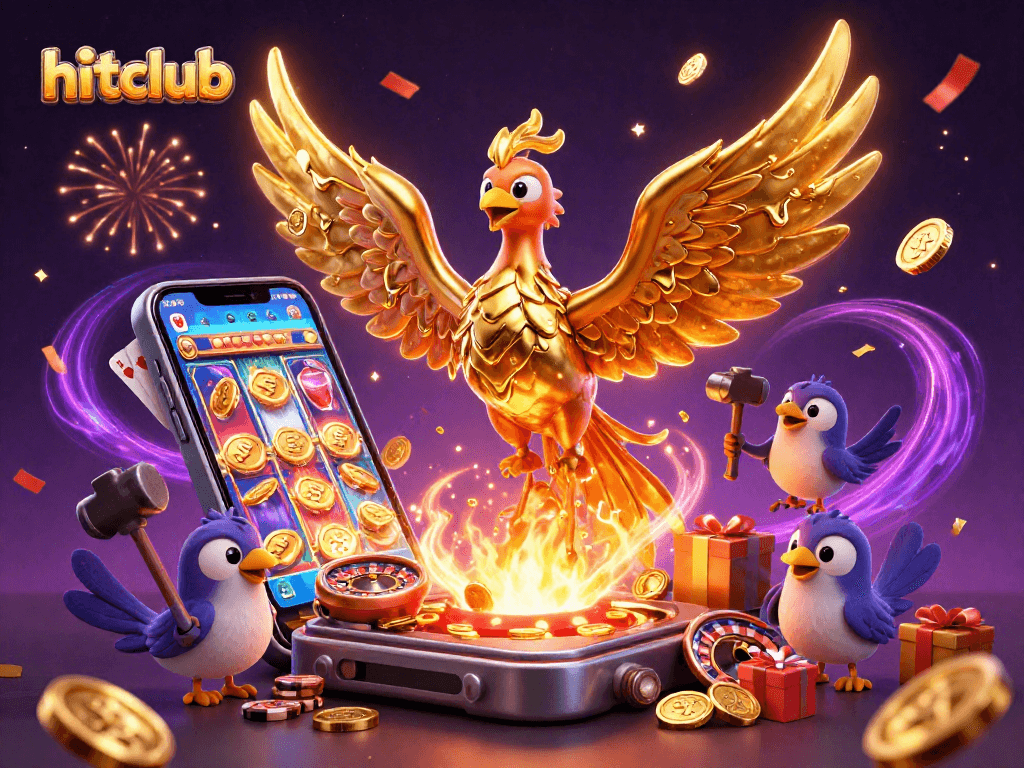 Experience the thrill of hitclub with our vibrant 3D golden phoenix casino illustration!