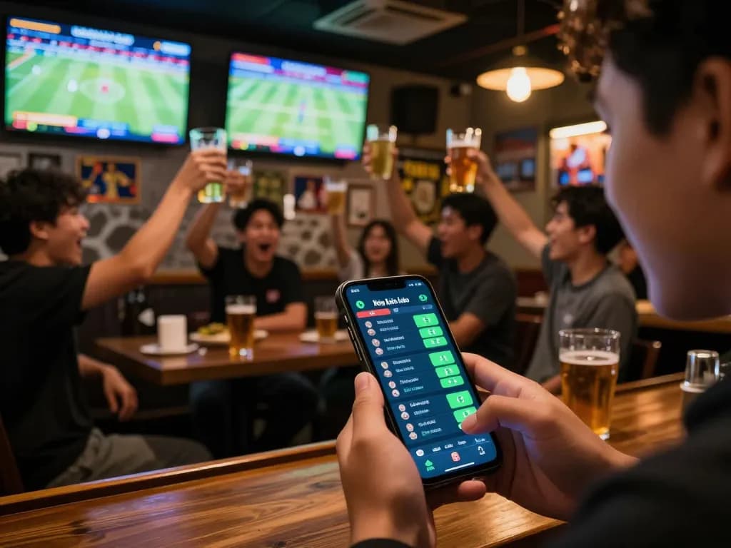 Engaging fans place bets using kèo nhà cái 5 on their mobile devices during a lively sports event