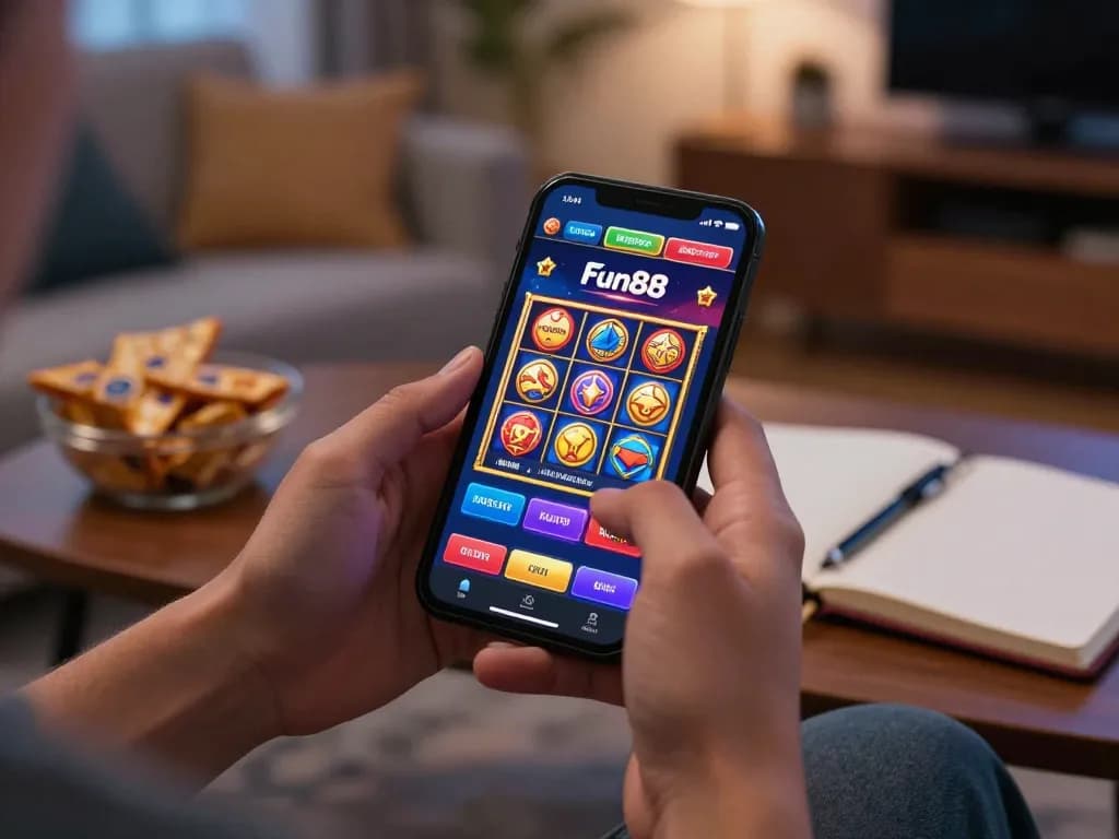 Experience fun88 gaming excitement with a vibrant online casino app in a cozy home setting.