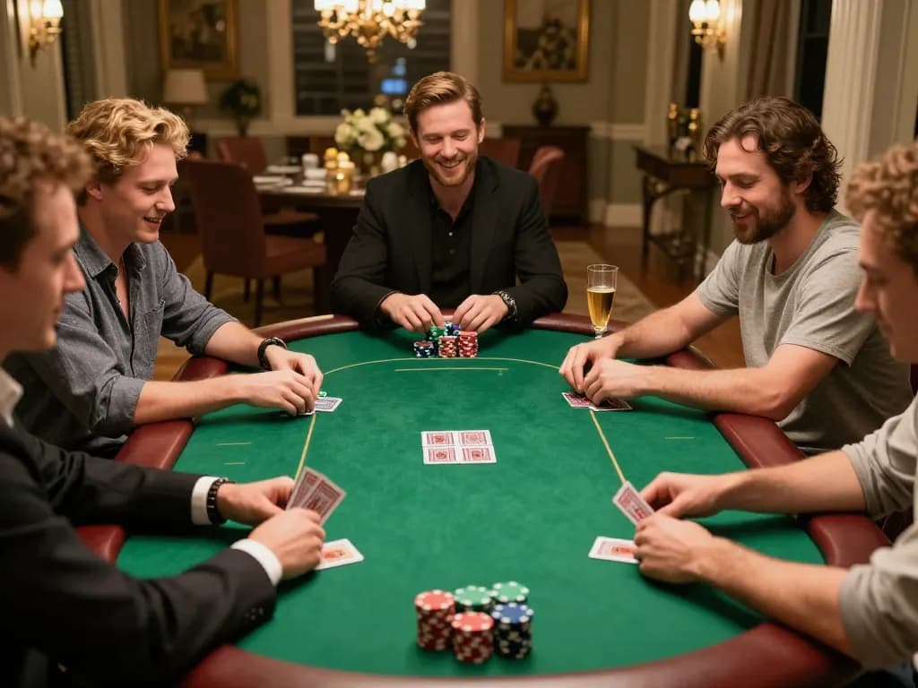 Players enjoying an exciting home poker night with abc8go strategy, showcasing colorful chips and cards