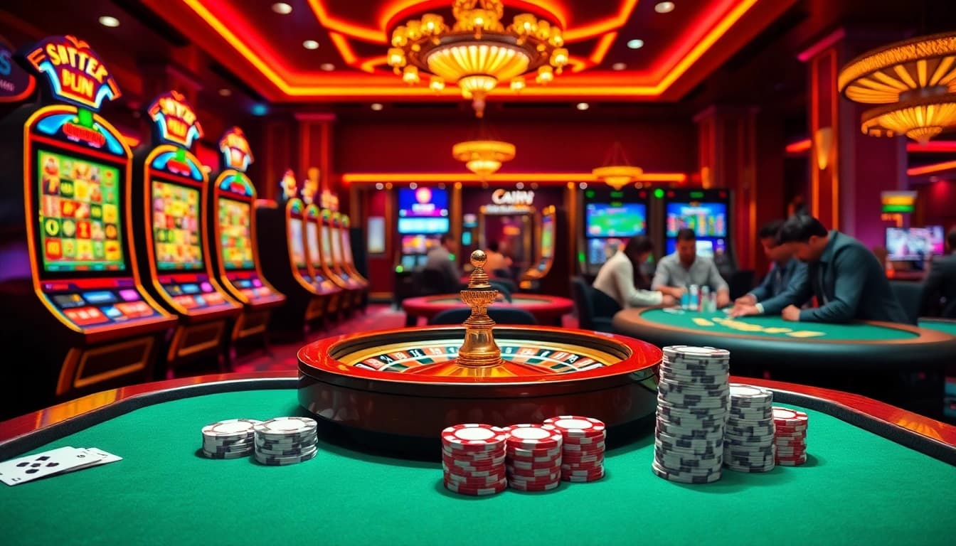 Players enjoy a thrilling casino experience on nk88nk.com with engaging slot machines and poker games.