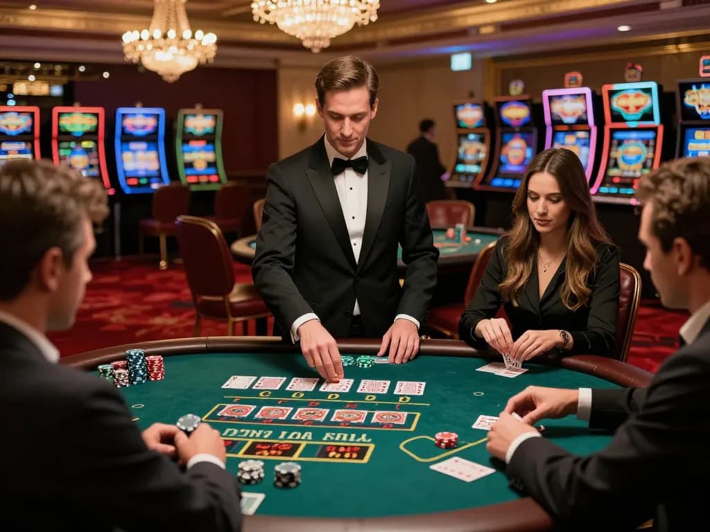 Baccarat action at https://go8.agency/ showcasing players strategizing their bets on a luxurious casino table.