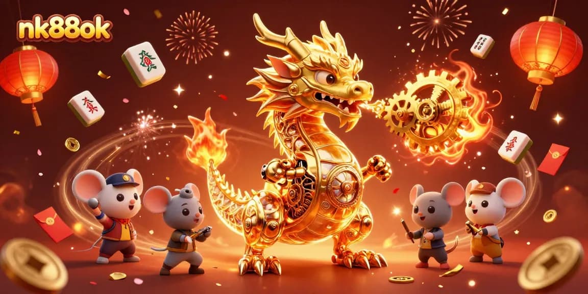 Experience the thrill of nk88ok with an exciting golden dragon breathing cogs, adventure unfolds!