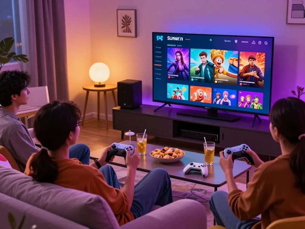 Engaging user experience on Sun Win's online gaming platform with friends, vibrant atmosphere.