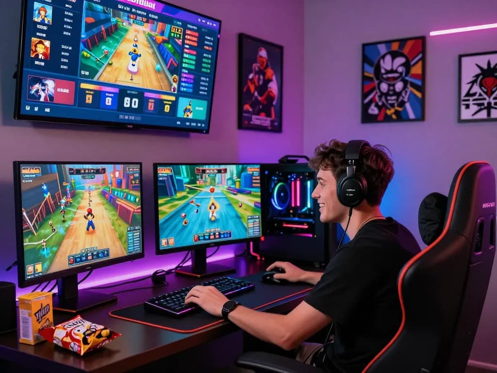 Player enjoying immersive gaming on Hitclub platform, showcasing vibrant graphics and engaging setup.