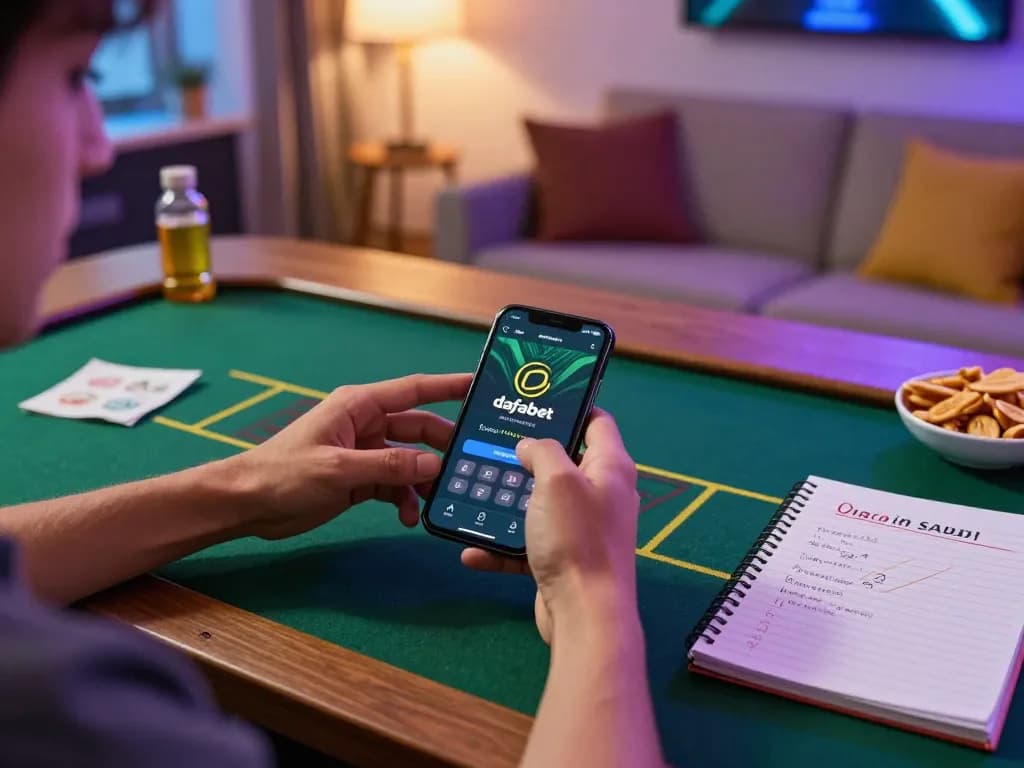 Dafabet app displayed on smartphone during a lively online gaming session at home.