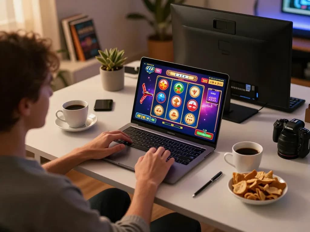 Engaging in an exciting NOHU slot game session at home with strategic elements enhanced.