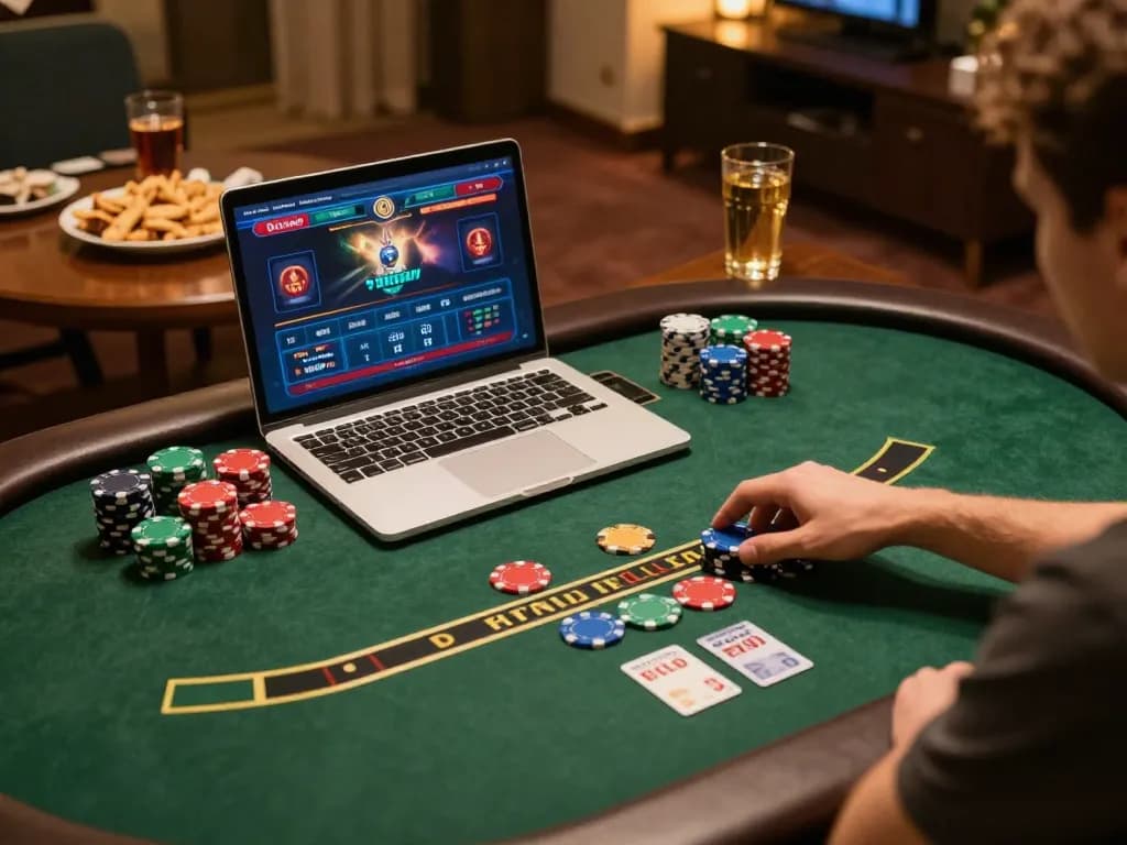 Experience the excitement of strategic poker gameplay at DU88 online casino with colorful chips and engaging atmosphere.