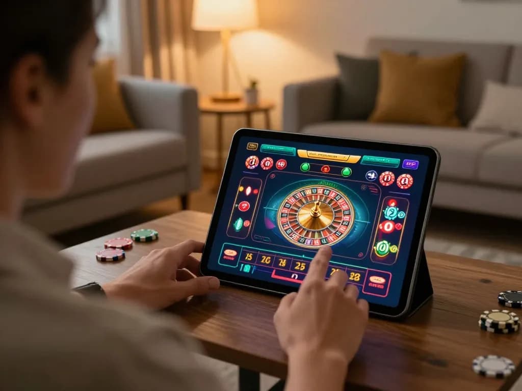 Player engaging with the XXGG app while placing a bet on a roulette game at home