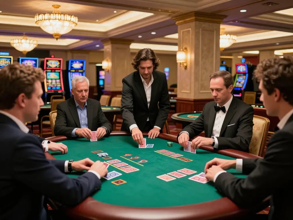 Players strategizing and enjoying blackjack at F8BET’s elegant casino table.