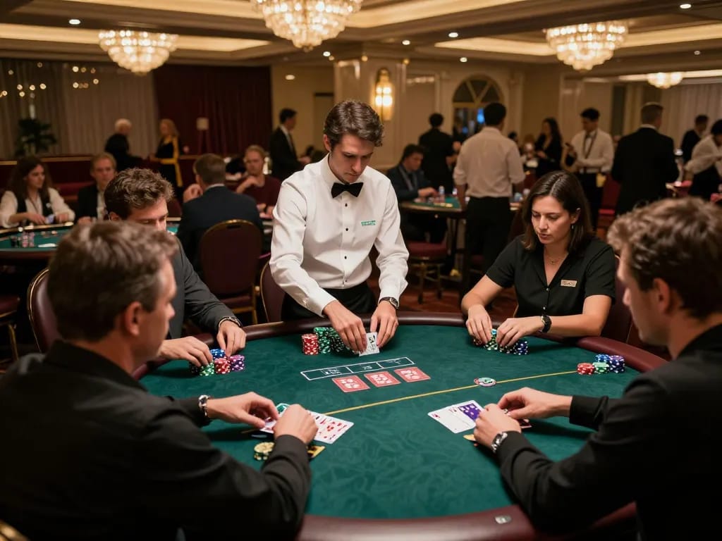 High-energy poker game scene at TG88 lừa đảo casino, showcasing players engaged and chips stacked.