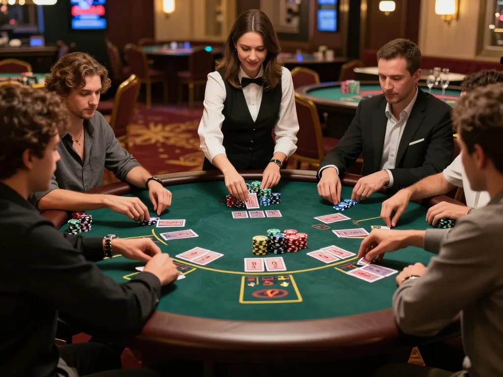 Players at the 88 club blackjack table showcasing excitement and strategy in a vibrant casino