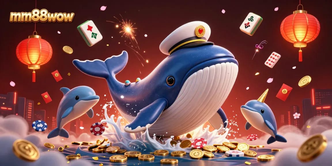 Experience thrilling gameplay at mm88wow with a vibrant underwater casino scene featuring a whale and playful dolphins.