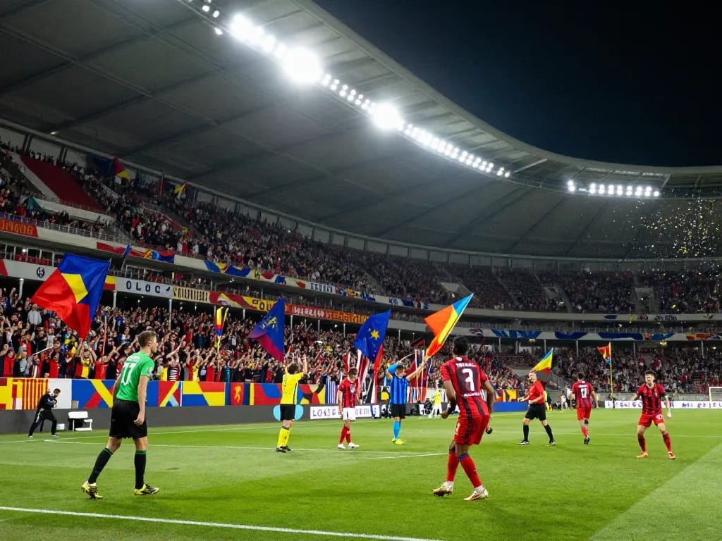 Intense football match action featuring enthusiastic fans and players showcasing the spirit of ฟุตบอล.