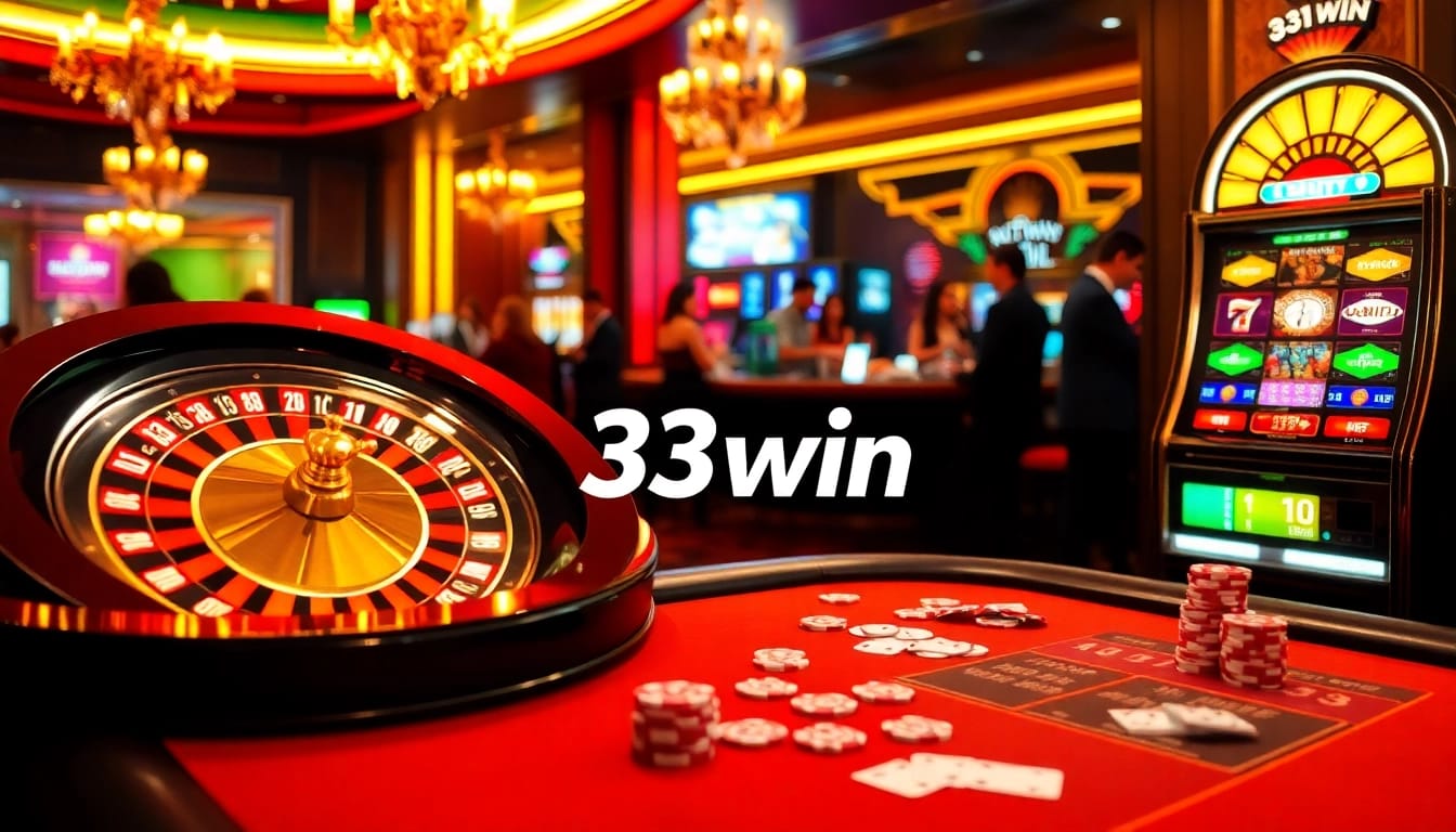 Players enjoying a thrilling gaming experience at 33win casino featuring roulette and poker tables.
