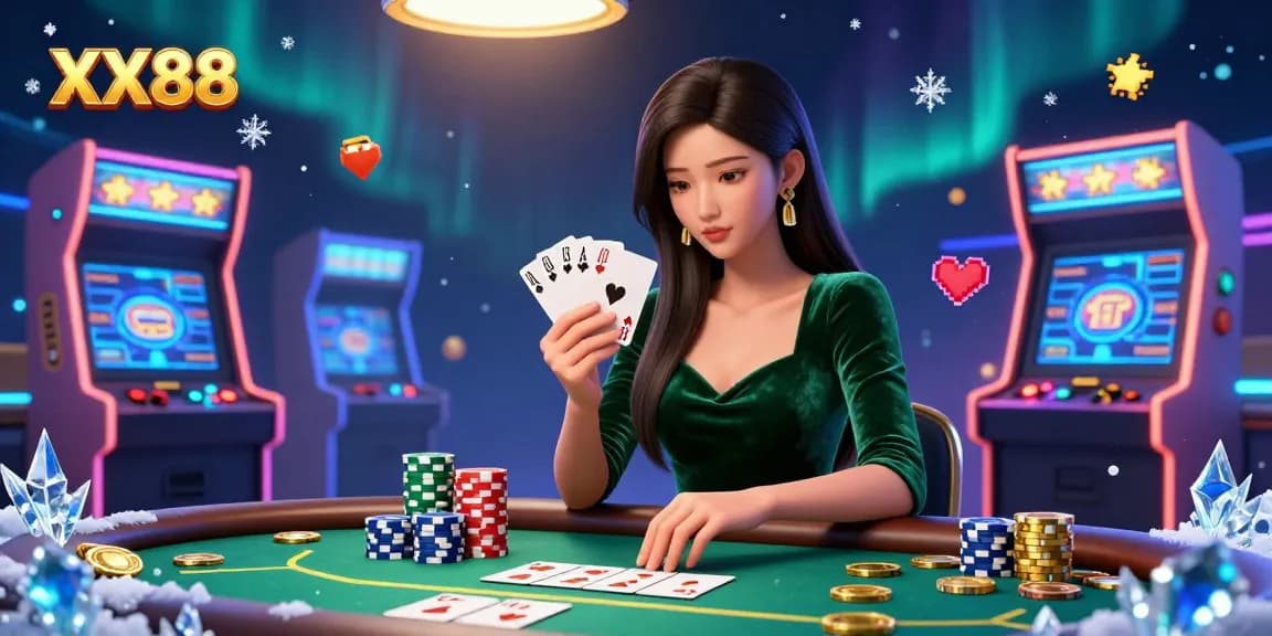 Play dynamic games at XX88 with a stunning scene of poker and vibrant arcade action.
