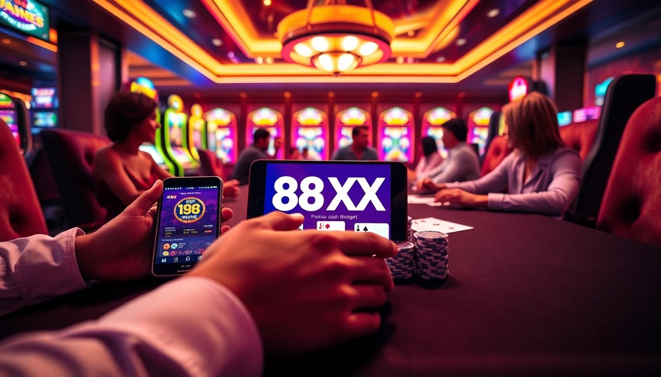 Experience exciting gameplay with the 88XX app amidst vibrant casino action.