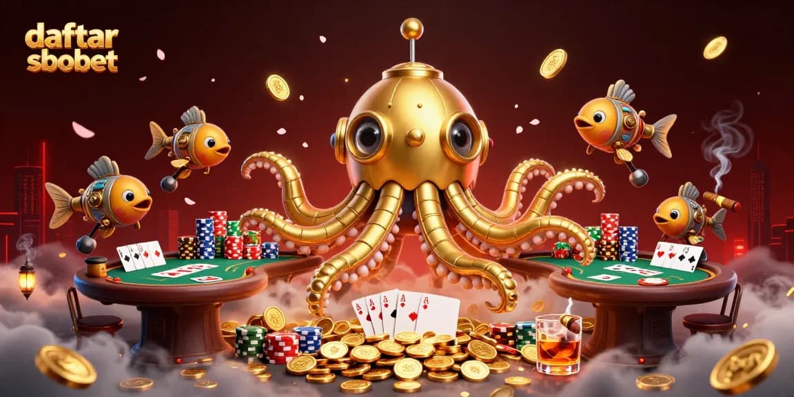 Experience the excitement of daftar sbobet with vibrant golden kraken and poker elements in action.
