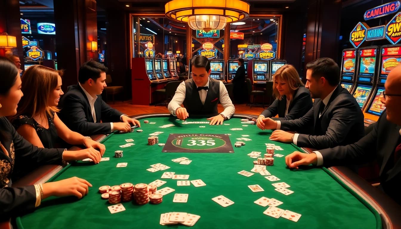 Experience high-stakes poker action at 33Win with luxurious gaming tables and vibrant excitement.