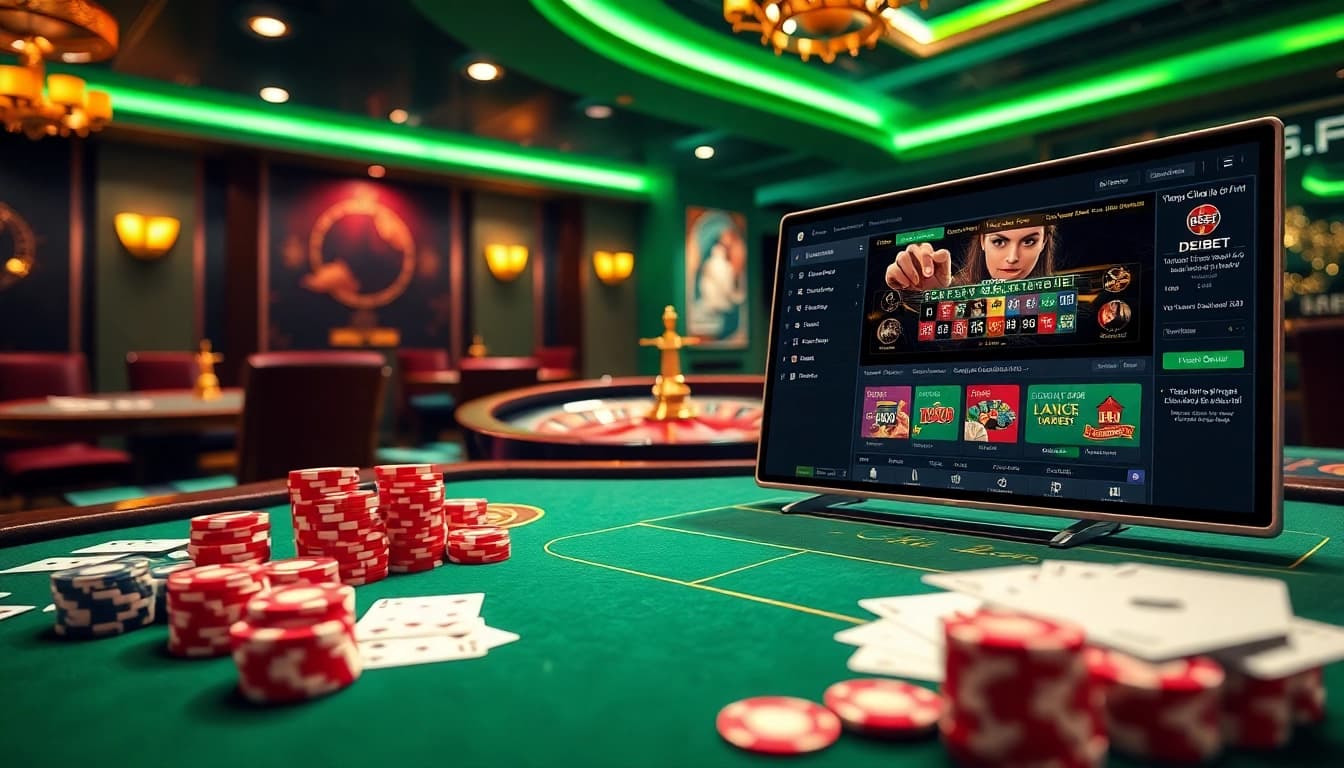 Experience the excitement at Trang Chủ DEBET with vibrant casino games, betting tables, and dynamic interfaces.