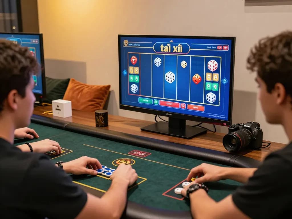 Engaged players enjoying tài xỉu online gameplay on their devices, showcasing dynamic betting action.