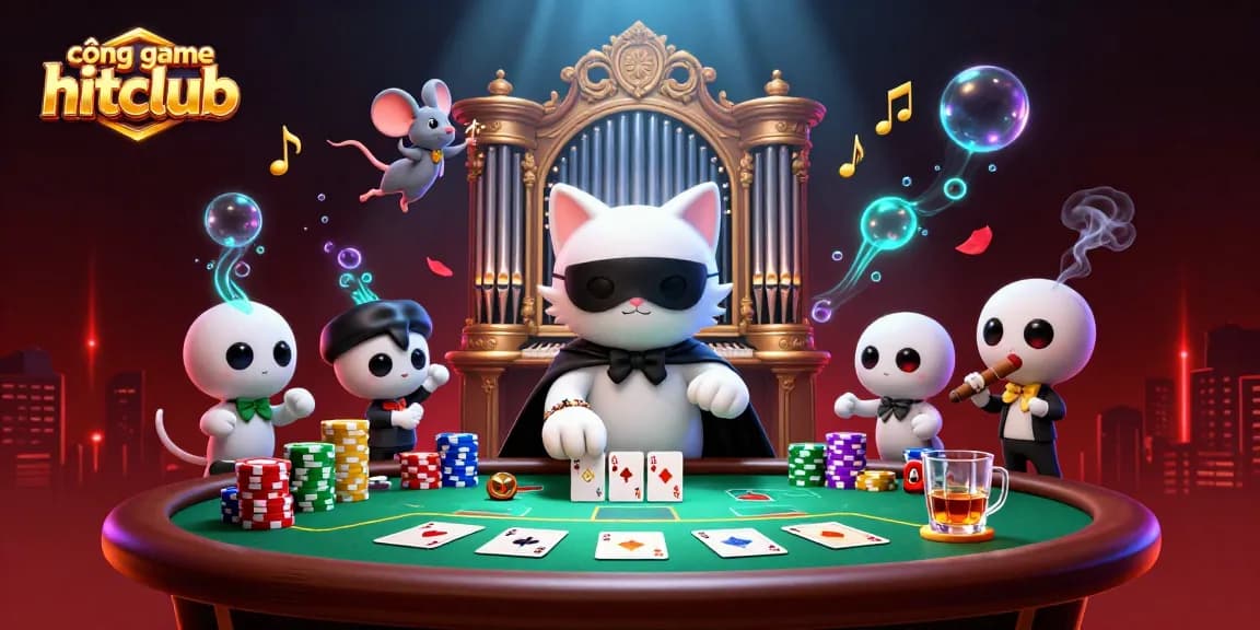 Join the excitement at cổng game hitclub with a vibrant casino scene featuring a unique phantom cat.