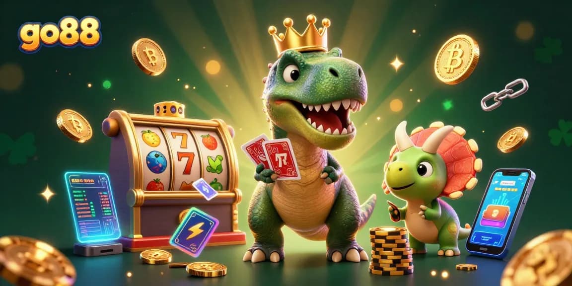 Go88's thrilling online casino showcase with cartoon characters enjoying fun card games.