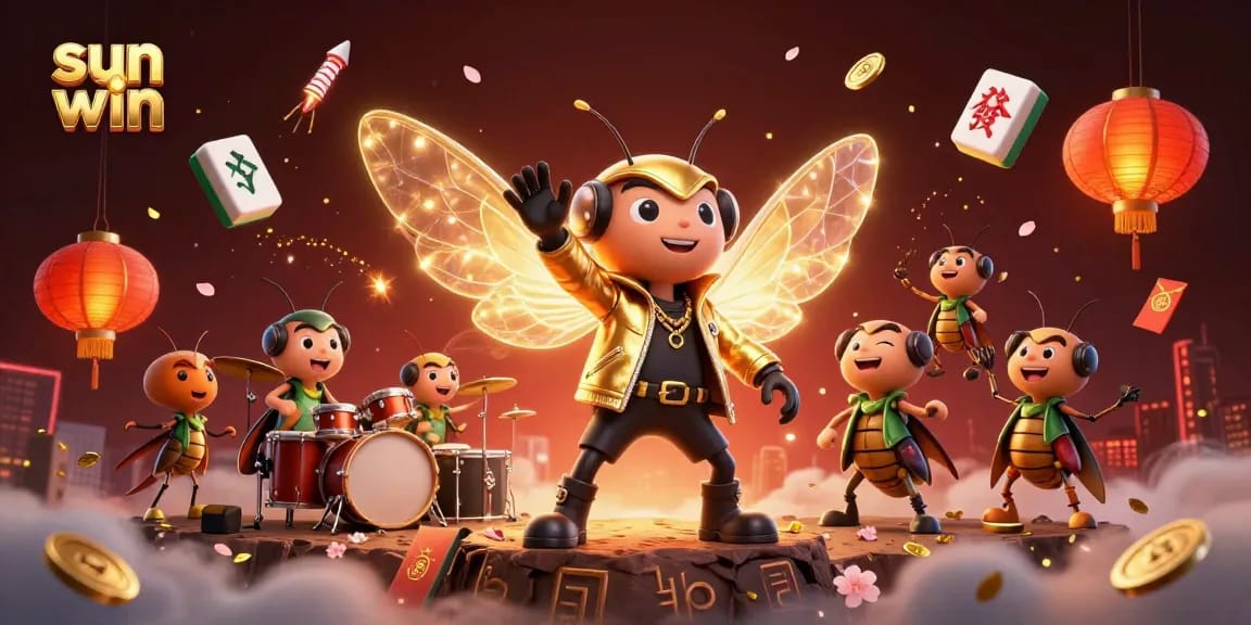 Play and win at sun win with a vibrant casino scene featuring lively characters and stunning 3D elements.