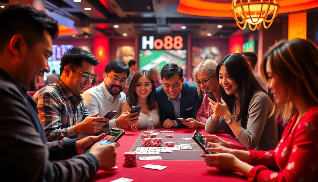 Exciting online gaming experience at Ho88 with diverse players enjoying casino games and sports betting.