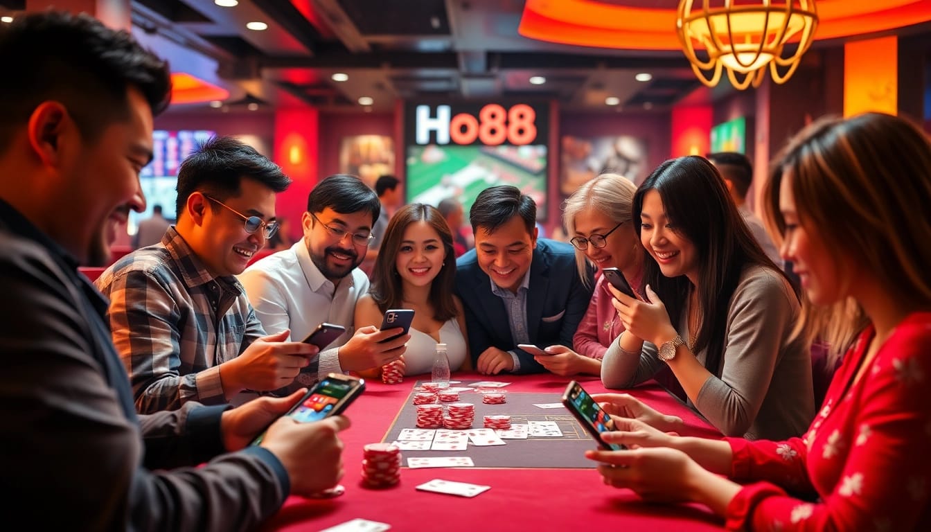 Exciting online gaming experience at Ho88 with diverse players enjoying casino games and sports betting.