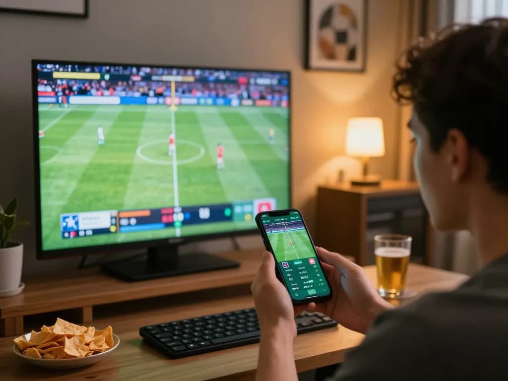 Kuwin-vn user enjoying live sports betting experience with mobile app during game