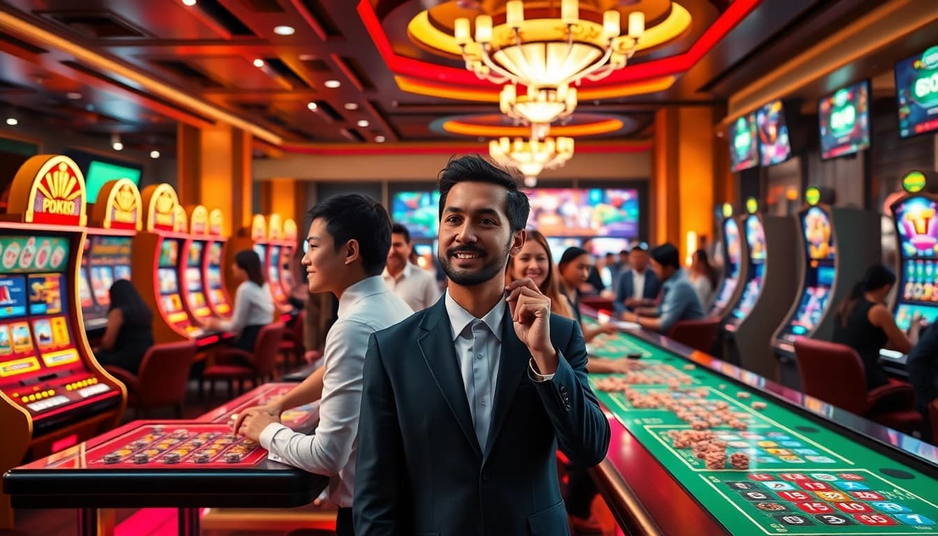 Experience the excitement of online gambling with various games at https://lc88comm.com/ featuring vibrant casino tables and interactive screens.
