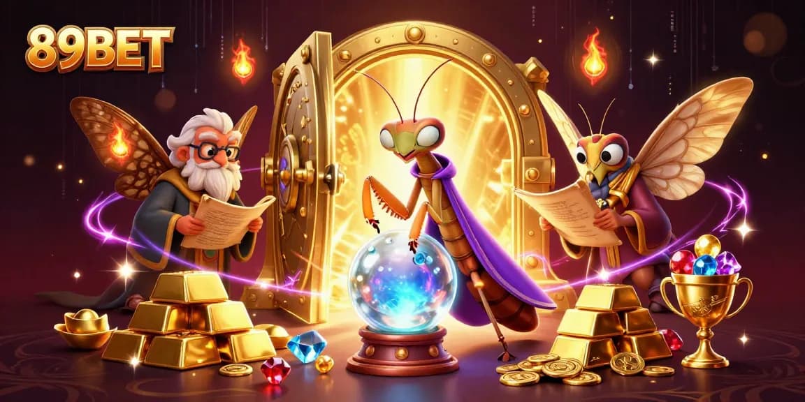 Experience the magic of 89BET with a vibrant casino-themed 3D scene featuring treasure and mystical elements.