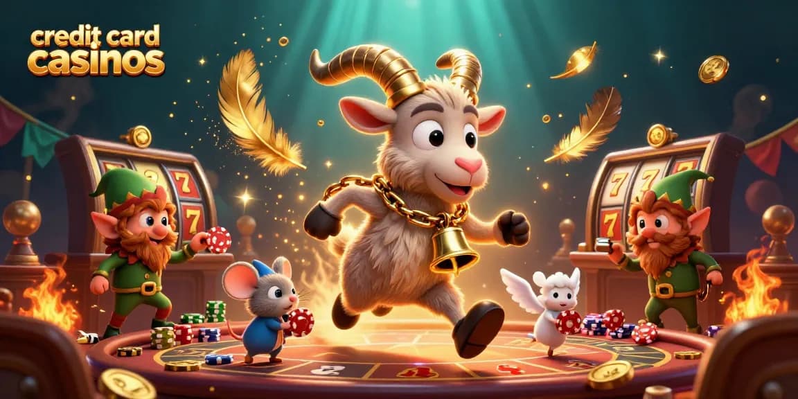 Engage in thrilling gameplay at credit card casinos with playful characters and vibrant gaming elements.