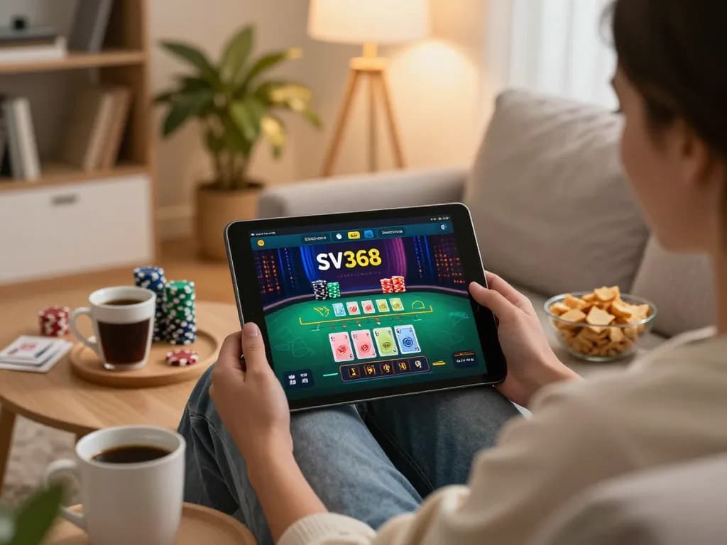 Engaged user playing on SV368 casino app for an exciting online gaming experience.