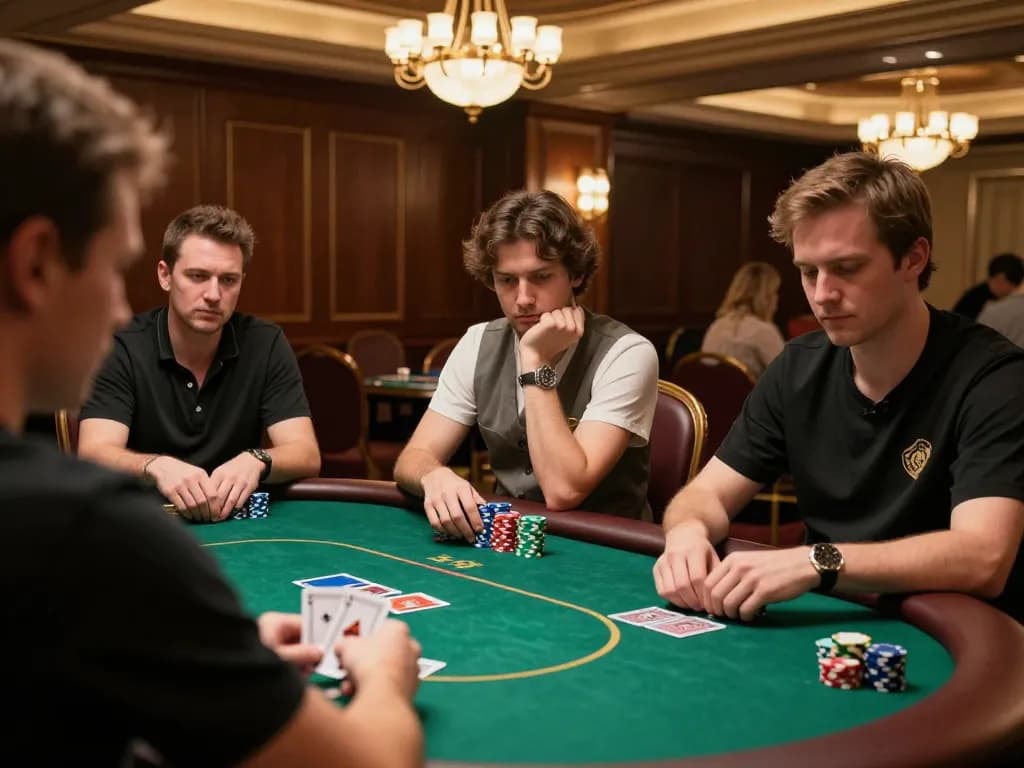 Players engage strategically at the poker table in tg887's upscale casino setting.