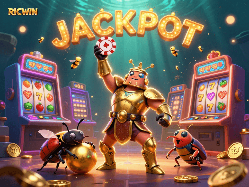 Experience big winnings with RICWIN in this vibrant casino-themed illustration.