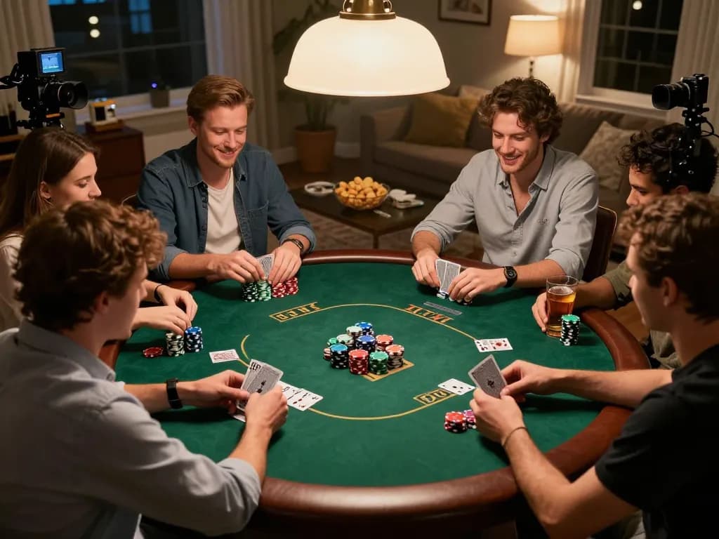 Engaged players at a poker night enjoying strategic play around the table, inspired by 79 king atmosphere.