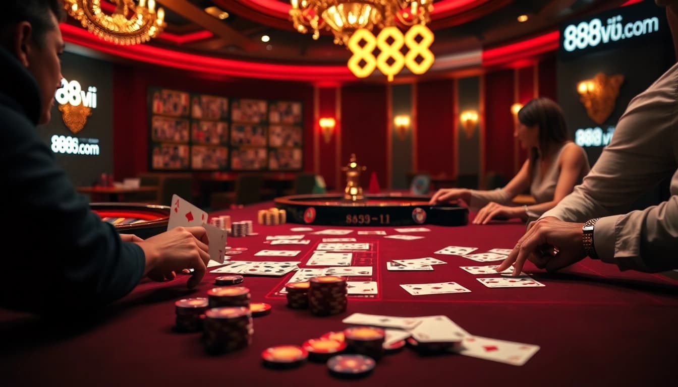 Players enjoying casino games at 888vi.com, showcasing excitement and luxury in online gambling.